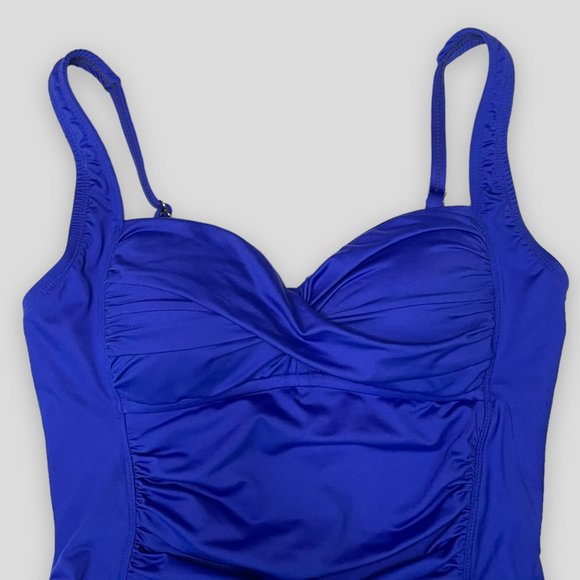 Liz Claiborne Cobalt Blue One Piece Swimsuit with Ruched Waist - Picture 5 of 10